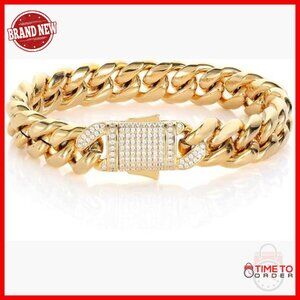 Men's 18K Gold Cuban Chain Bracelet with Moissanite Diamonds, 7.5in